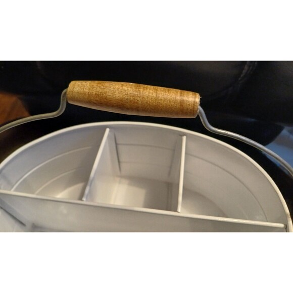 Caddy Carrier Galvanized Metal Bucket 4 Compartments Wood Handle - Picture 5 of 5
